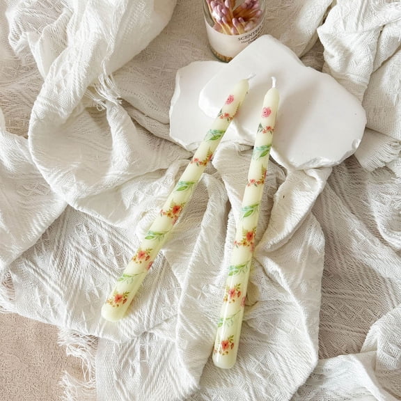 French Long Rod Printed Candles | Romantic Wedding Valentine's Day Birthday Party Decor | Hand-Poured Scentless & Smokeless | 2-Pack