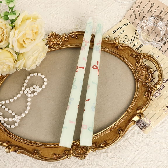 French Long Rod Printed Candles for Wedding Valentine's Day Party Birthday Romantic Candlelight Dinner Decoration Unscented Handmade Taper Candles
