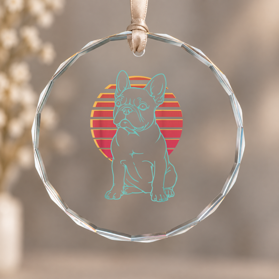 French Lover Frenchie Dog Retro Synthwave 80S Ornament, Home Decoration, Circle Glass Ornament
