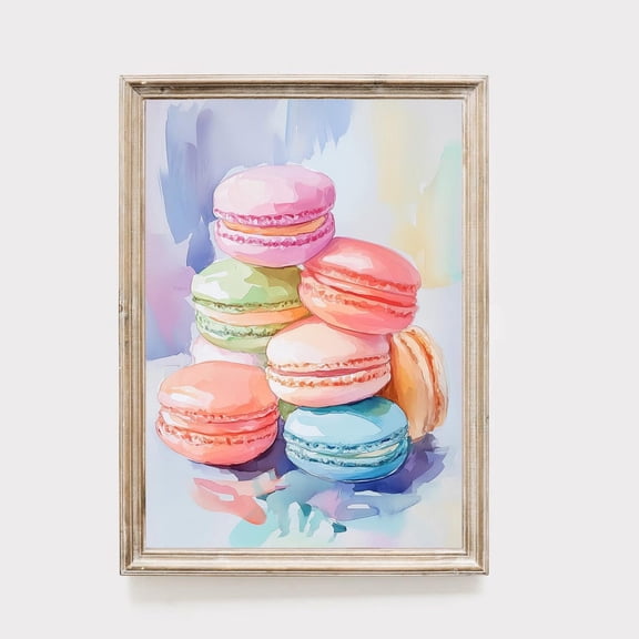 French Macaron Poster, Kitchen Wall Art, Pastel Food Art, Paris Bakery Decor, Pink Blue Macarons, Cafe Art Poster, Sweet Dessert Art, 8x12 UNFRAMED