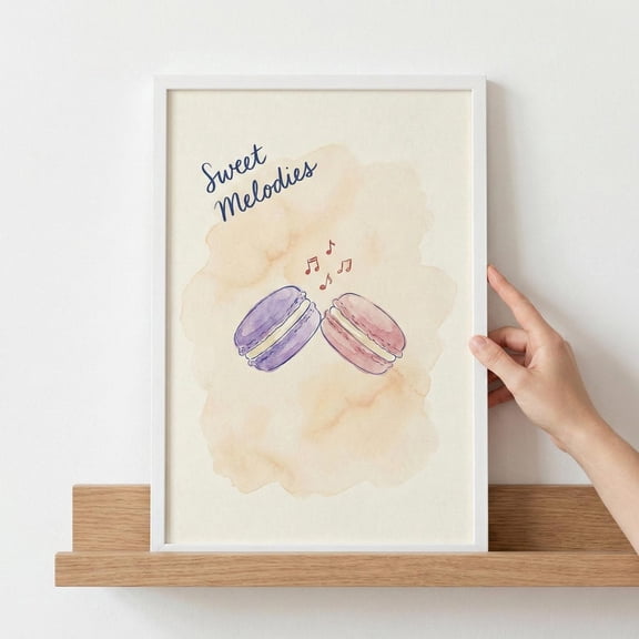 French Macarons Music Note Pastel Dessert Poster , Poster Print Only