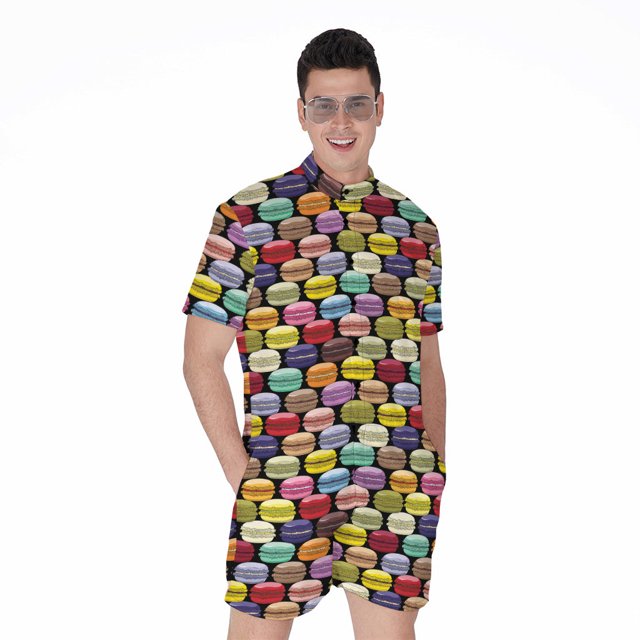 French Macarons Pattern Short Sleeve Men'S Rompers Casual Summer Jumpsuits Outfit