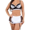 thumbnail image 1 of French Maid Lingerie Costume Set Satin Lace Bralette Mesh Apron Skirt With Garters Black White S XL, 1 of 1