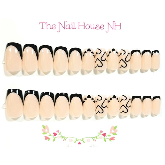 French Manicure Amore Glossy Square Press-On Nails - 24 Pieces - Artificial Nail Kit