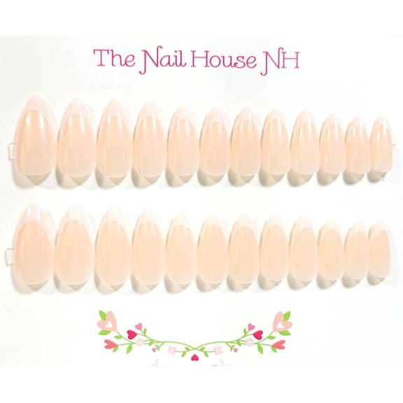 French Manicure No. 6 Glossy Almond Press On Nails - 24 Pieces - Artificial Nail Kit