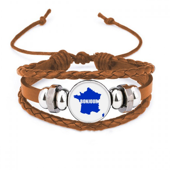 French Map Outline French Hello Bracelet Wristband Leather Jewelry Ornament