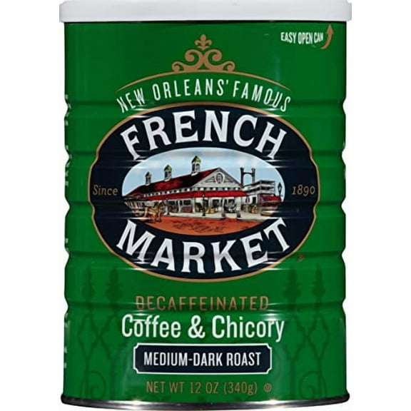 French Market Coffee & Chicory Decaffeinated Medium-Dark Roast Ground Coffee, 12oz Can (Pack of 3)
