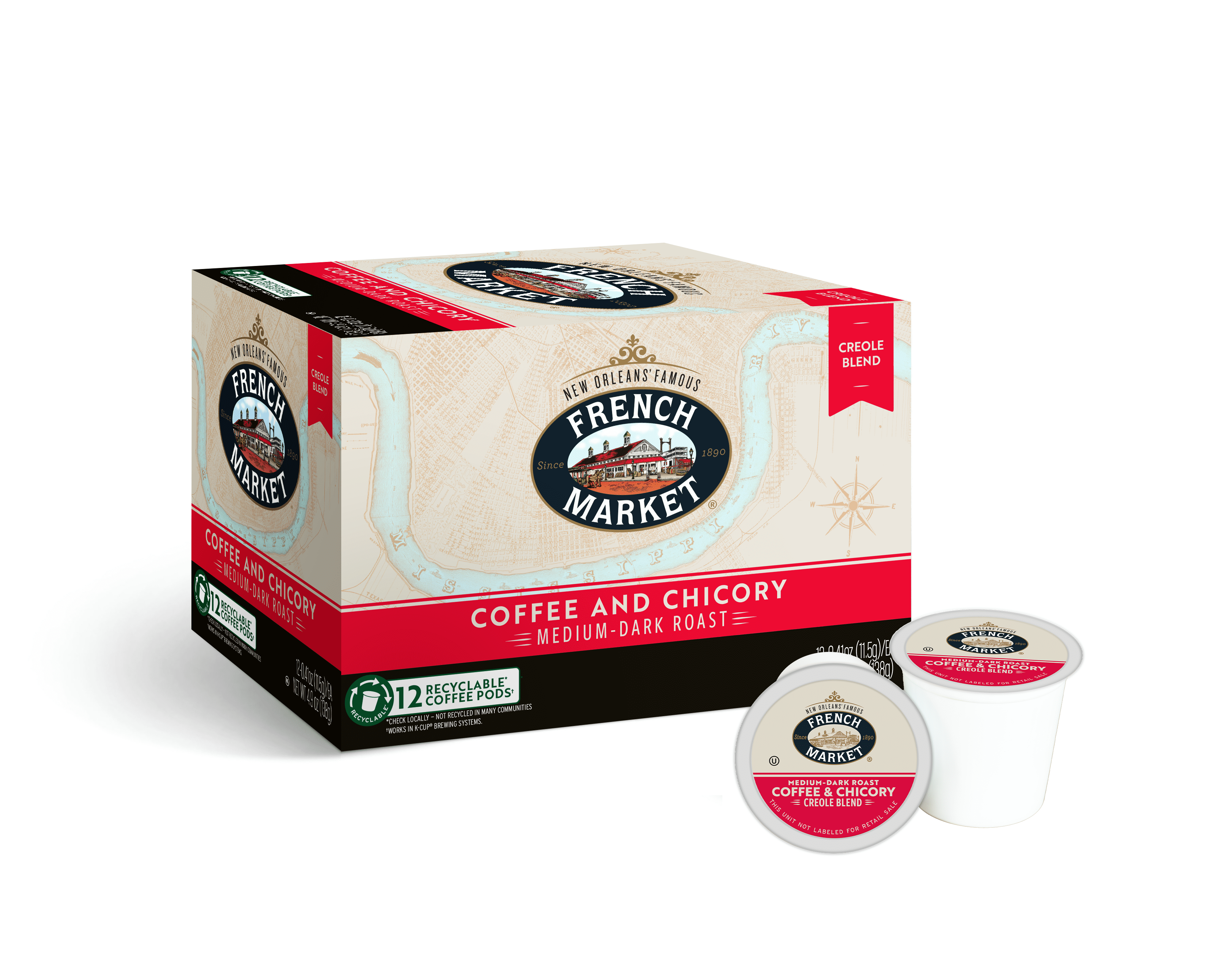 French Market Creole Blend Dark Roast Coffee & Chicory, K-Cup Pods