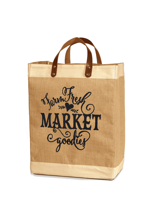 French Market Jute Tote Bag Canvas Reusable Grocery Organizer Pocket Exultimate