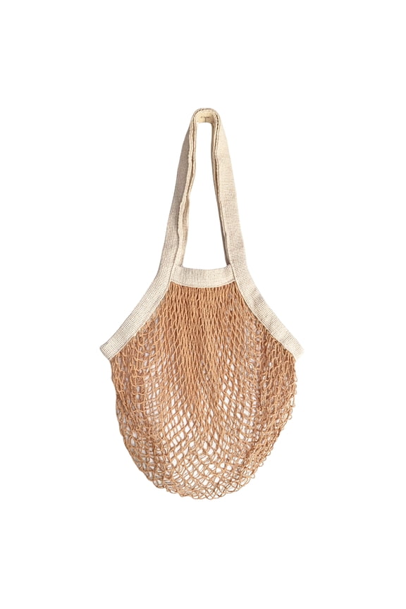 Eco-Friendly Reusable Net Grocery Bag, 100% Cotton French Market Design, Wheat