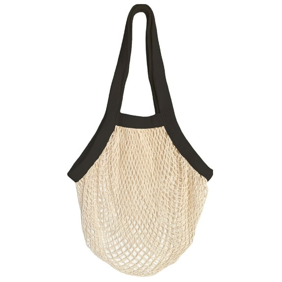 PILLOWPIA Eco-Friendly Reusable Net Grocery Bag, 100% Cotton French Market Design, Monochrome Black