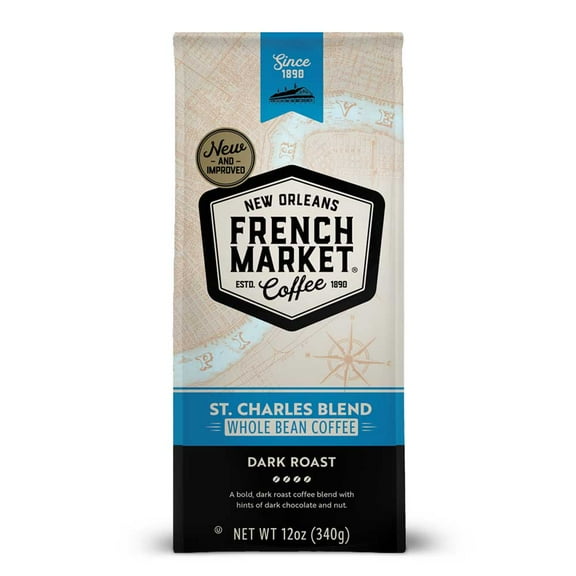French Market St. Charles Blend Whole Bean Dark Roast Ground Coffee, 12 oz
