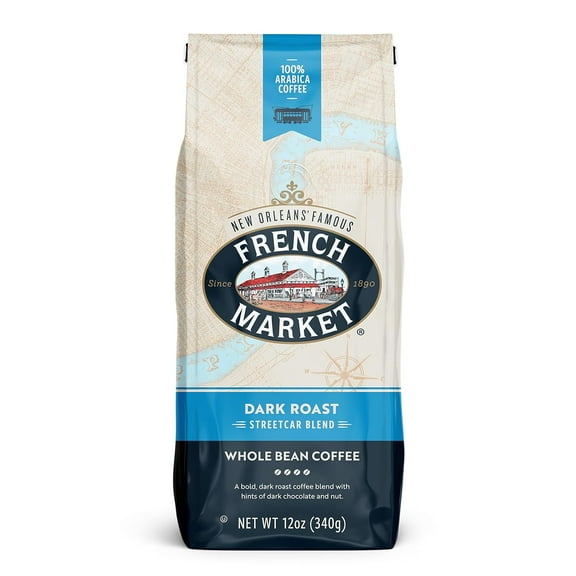 French Market Streetcar Blend Dark Roast Whole Bean Coffee, 12oz Bag (Pack of 1)