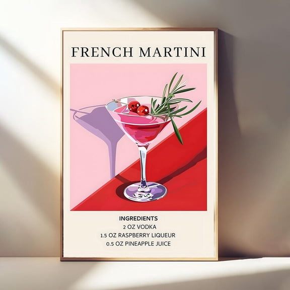 French Martini Art Print, Bar Cart Decor, Cocktail Poster, Party Signature Drink Sign, Trendy Wall, Minimalist Elegant, UNFRAMED PAPER POSTER, Home Decor, Vintage Gift, Living Room Dercor