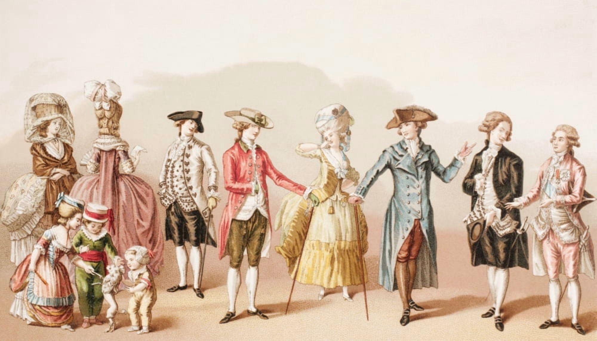 French Mens Fashions During The Reign Of Louis Xvi From Xviii Siecle Institutions Usages Et Costumes Published Paris 1875 Canvas Art - Ken Welsh Design Pics (19 x 11)