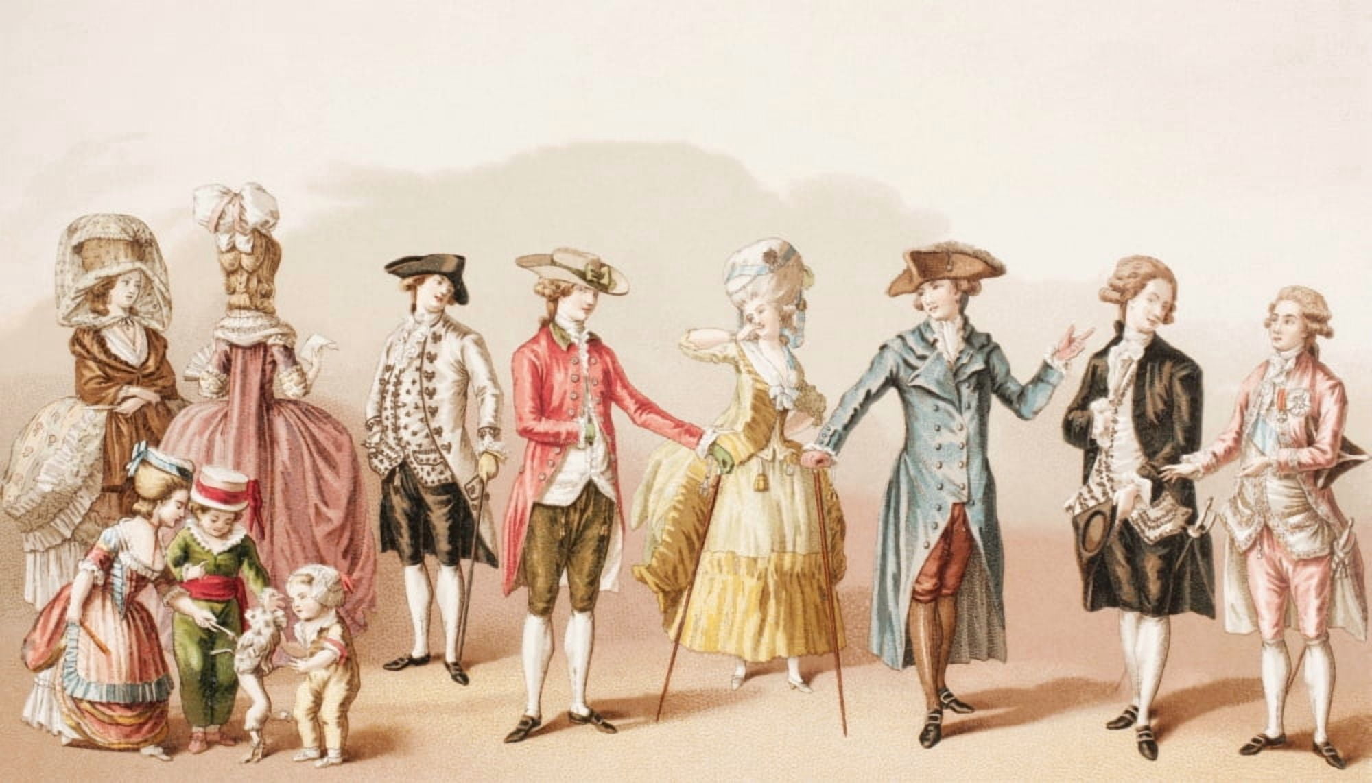 French Mens Fashions During The Reign Of Louis Xvi From Xviii Siecle Institutions Usages Et Costumes Published Paris 1875 Canvas Art - Ken Welsh Design Pics (38 x 22)