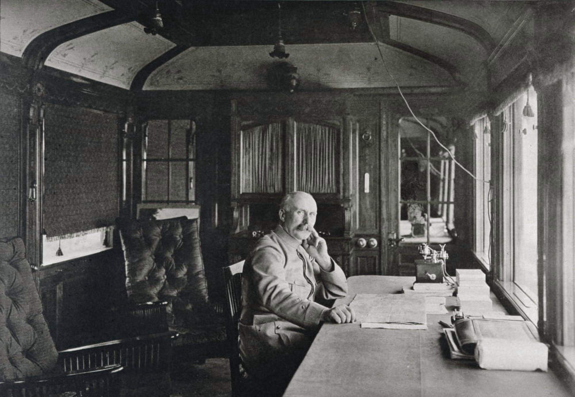 French Military Commander Philippe Petain 1856 To 1951 Sitting In Railway Carriage Office In Autumn 1915 Canvas Art - Ken Welsh Design Pics (17 x 12)