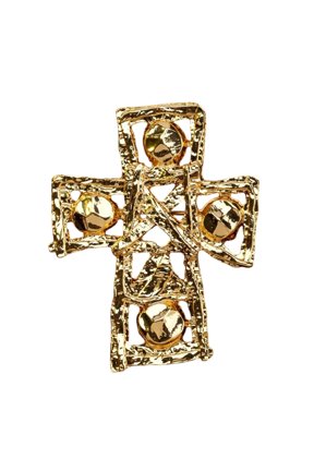 Stylish Crosses Heart Design Brooch Sturdy Gold Tone Copper Alloy Accessory For Coat Dress Scarf Decoration