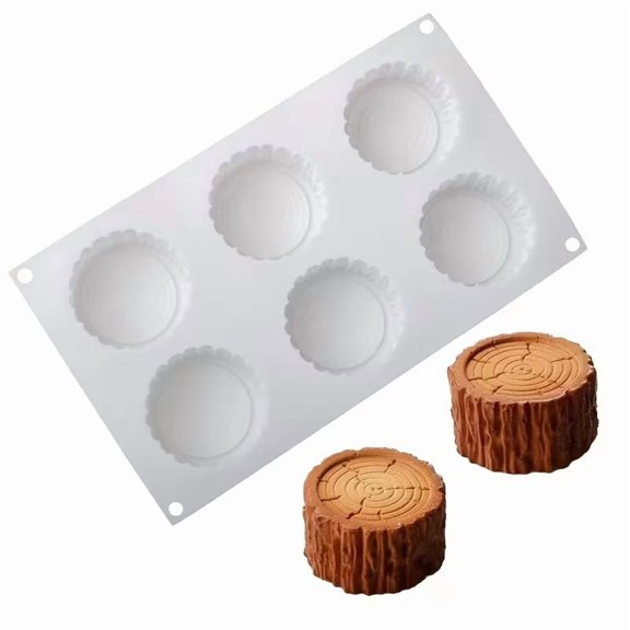 French Mousse Cake Mold - 6 Cell Silicone Tree Stump Baking Pan for Desserts, Cakes, and Pastries