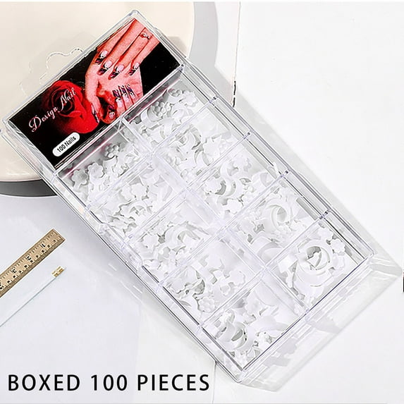 French Nail Tips, Fake Nails, 10 Different Sizes Short Crescent Design Artificial Nail Extensions, Safe ABS Plastic Material, Comfortable Natural Manicure for Fingers and Toes, Easy to Apply