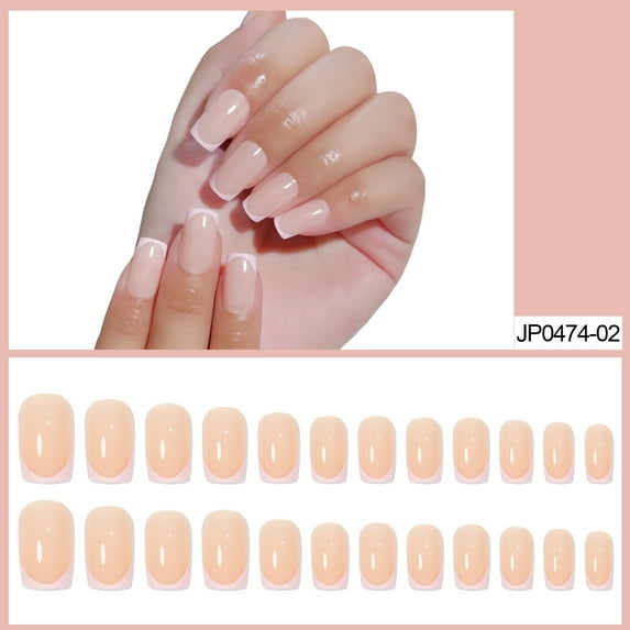 French Nails - 24 Piece Package of Press-On Nail Tips Removable and Reusable with Strong Jelly Glue for Effortless Style