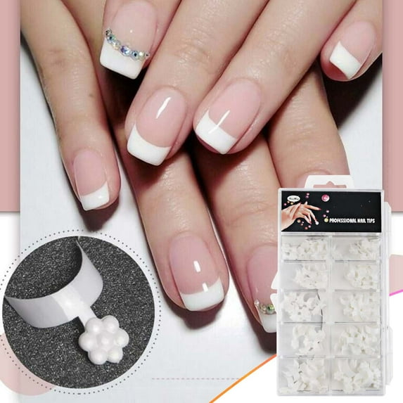 French Nails, Artificial Nails, Easy To Apply Short-Term Nail Tips for Manicure, Small Crescent White Design for Natural Look and Comfortable Wear