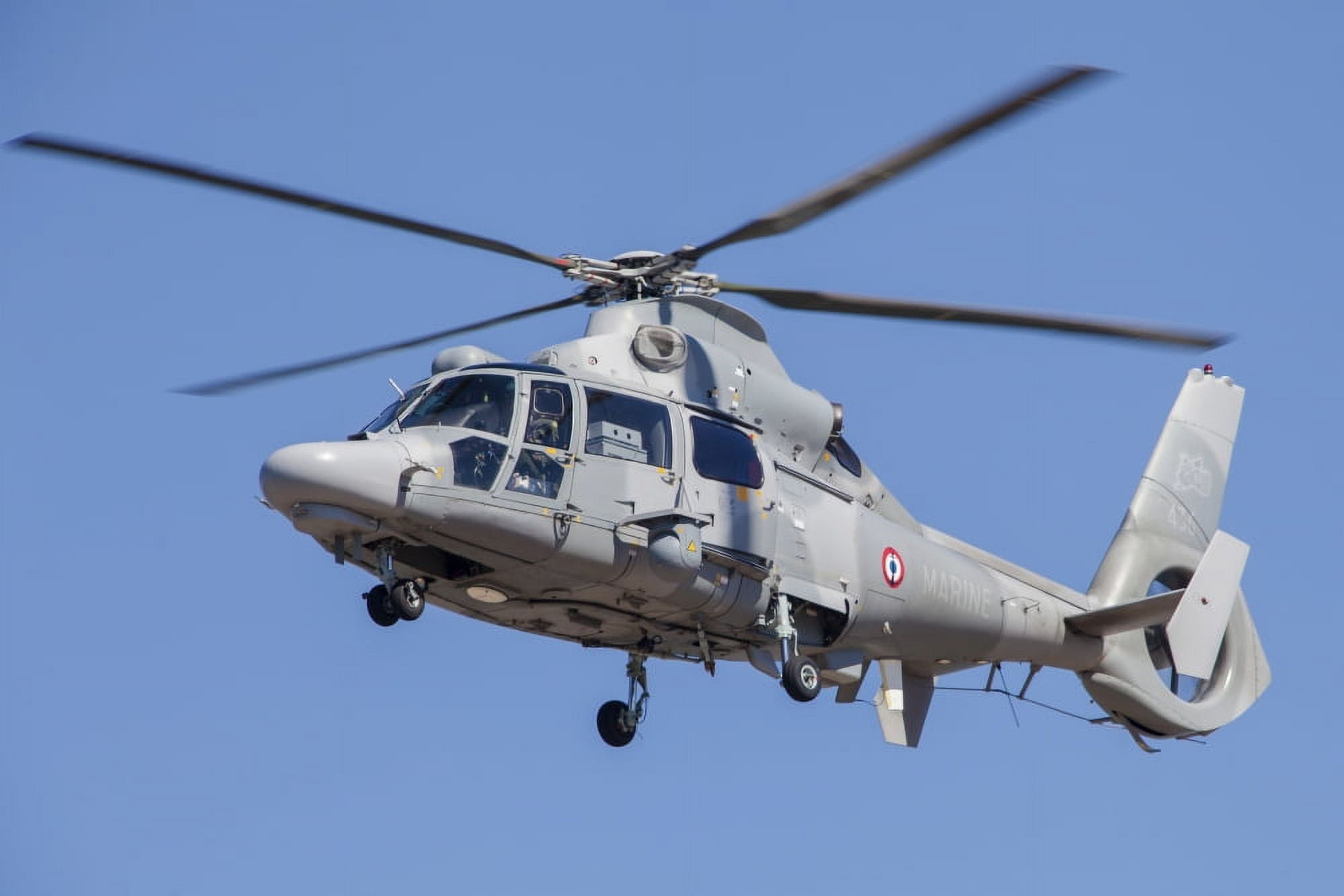 French Navy AS565 Panther helicopter in flight over France Canvas Art - Timm ZiegenthalerStocktrek Images (34 x 23)