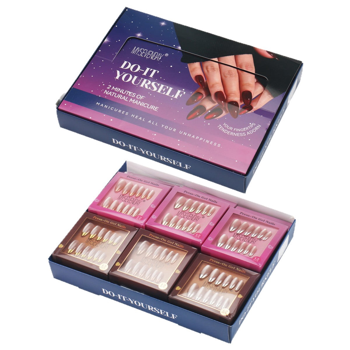 French Nude Pink Simple Style Press-on Nails 6-Color Set Fake Nails Kit