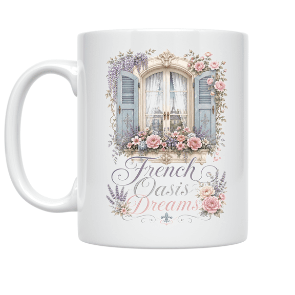 French Oasis Dreams Floral Design - French Country Decor Enthusiast - 11 oz Ceramic Coffee Mug