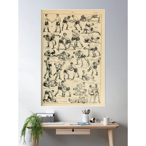 French Old School Wrestling Poster Wall Art, Modern Wall Decor For Living Room Bedroom, 12x18 UNFRAMED