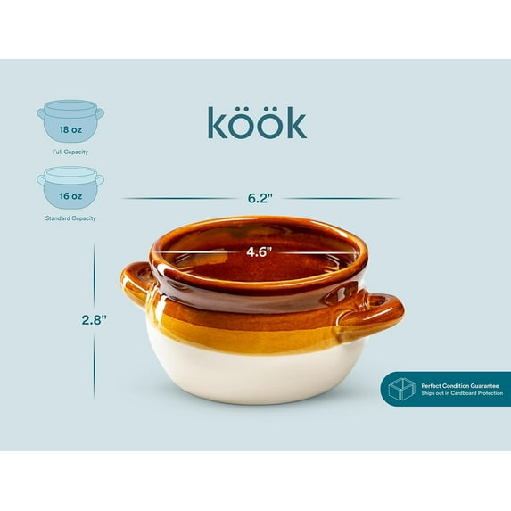 French Onion Soup Bowl Set of 4, Oven Safe Ceramic Crock with Handles, Dishwasher & Microwave Safe