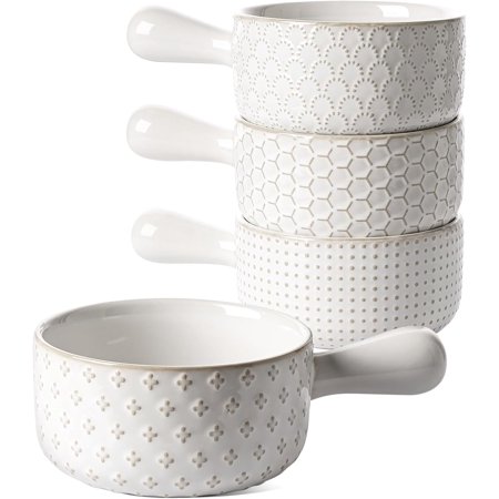 French Onion Soup Bowls, 18 Ounce Soup Bowls With Handles for Chili, Beef Stew, French Onion Soup Crocks Oven Safe - 5 inch, Set of 4, Arctic White