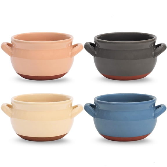 French Onion Soup Bowls with Handles, 16 Oz Ceramic Soup Serving Bowl Crocks - Oven Safe Bowls for Chili, Beef Stew, Cereal, Pot Pies, Set of 4