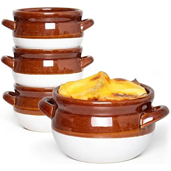 French Onion Soup Bowls with Handles, 16 Oz Ceramic Soup Serving Bowl Crocks - Oven Safe Bowls for Chili, Beef Stew, Cereal, Pot Pies, Set of 4
