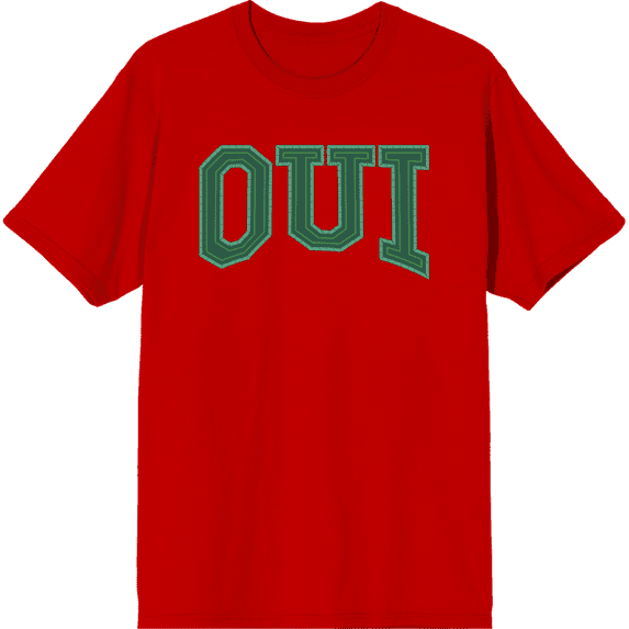 French Oui Adult Red Crew Neck Short Sleeve Tee-Medium