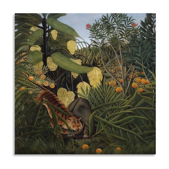 French Painter Henri Rousseau The Fight Between A Tiger And Buffalo Poster Canvas Art Poster and Wall Art Picture Print Modern Family bedroom Decor Posters 28x28inch(70x70cm)