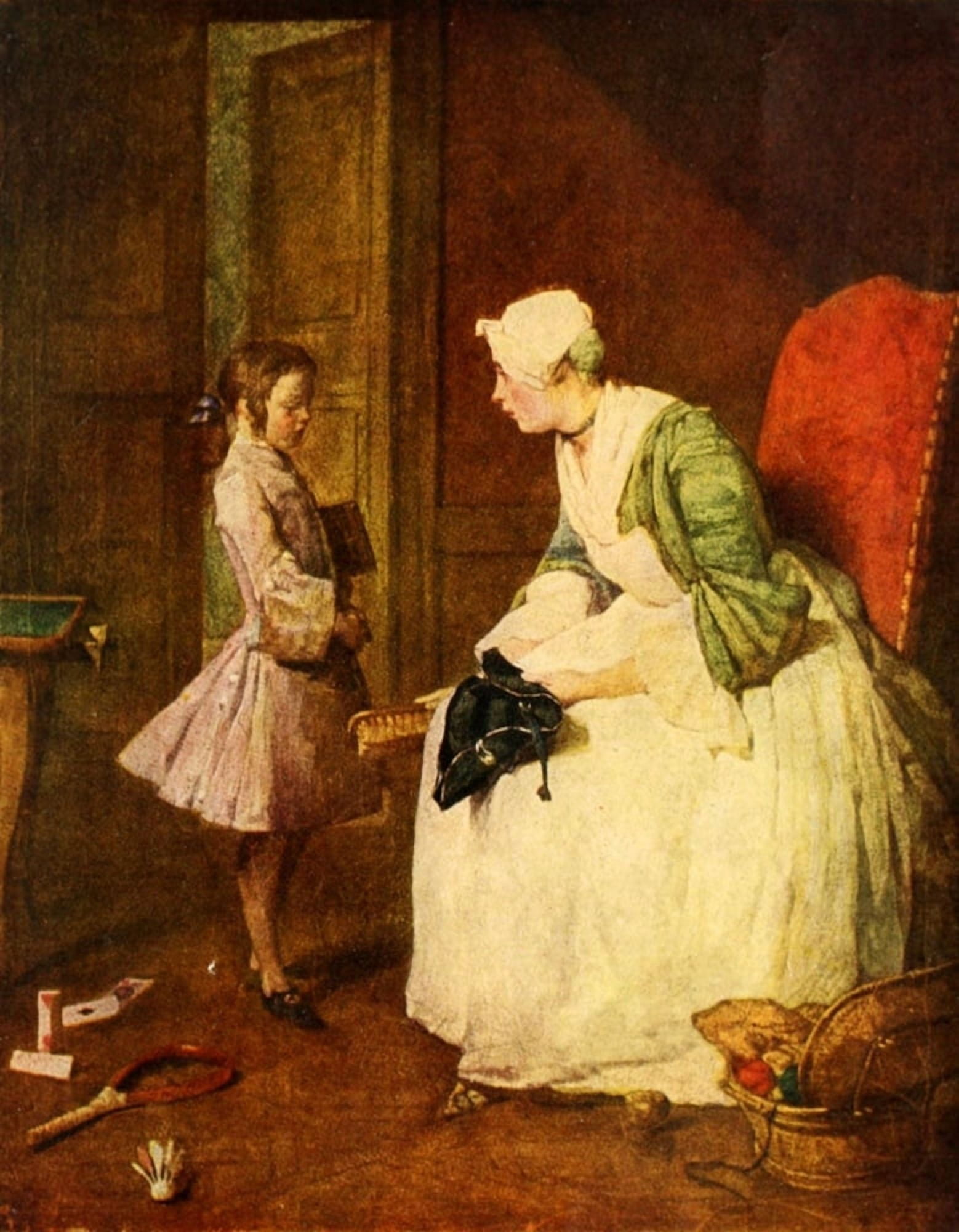 French Painting 1931 The Admonition Canvas Art - Jean-Baptiste Chardin (18 x 24)