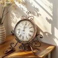 thumbnail image 1 of French Palace Retro Style Bronze Metal Silent Table Clock, "Paris Hotel" Themed Vintage Dial,light Luxury Styles Desk Clock, for Bedroom Living, Room, Indoor, Study... Home Decoration.Auok-mall, 1 of 8