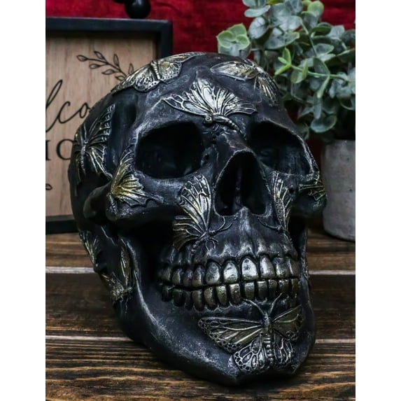 French Papillon Tattoo Butterfly Skull Figurine 6.75"L Halloween Day Of The Dead