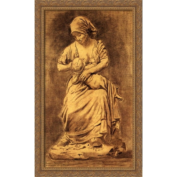 French Peasant Woman Suckling Her Baby after Dalou 24x40 Large Gold Ornate Wood Framed Canvas Art by Vincent van Gogh