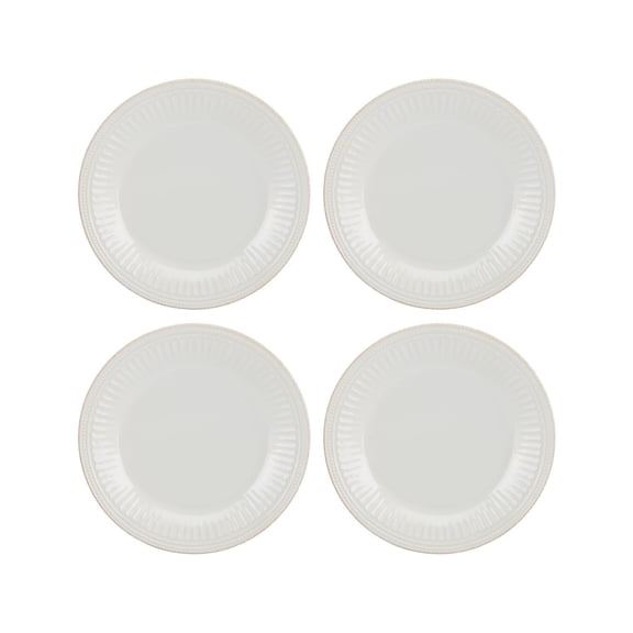 French Perle Groove Dinner Plates, Set Of 4 - Stoneware with Carved Design & Textured Beads