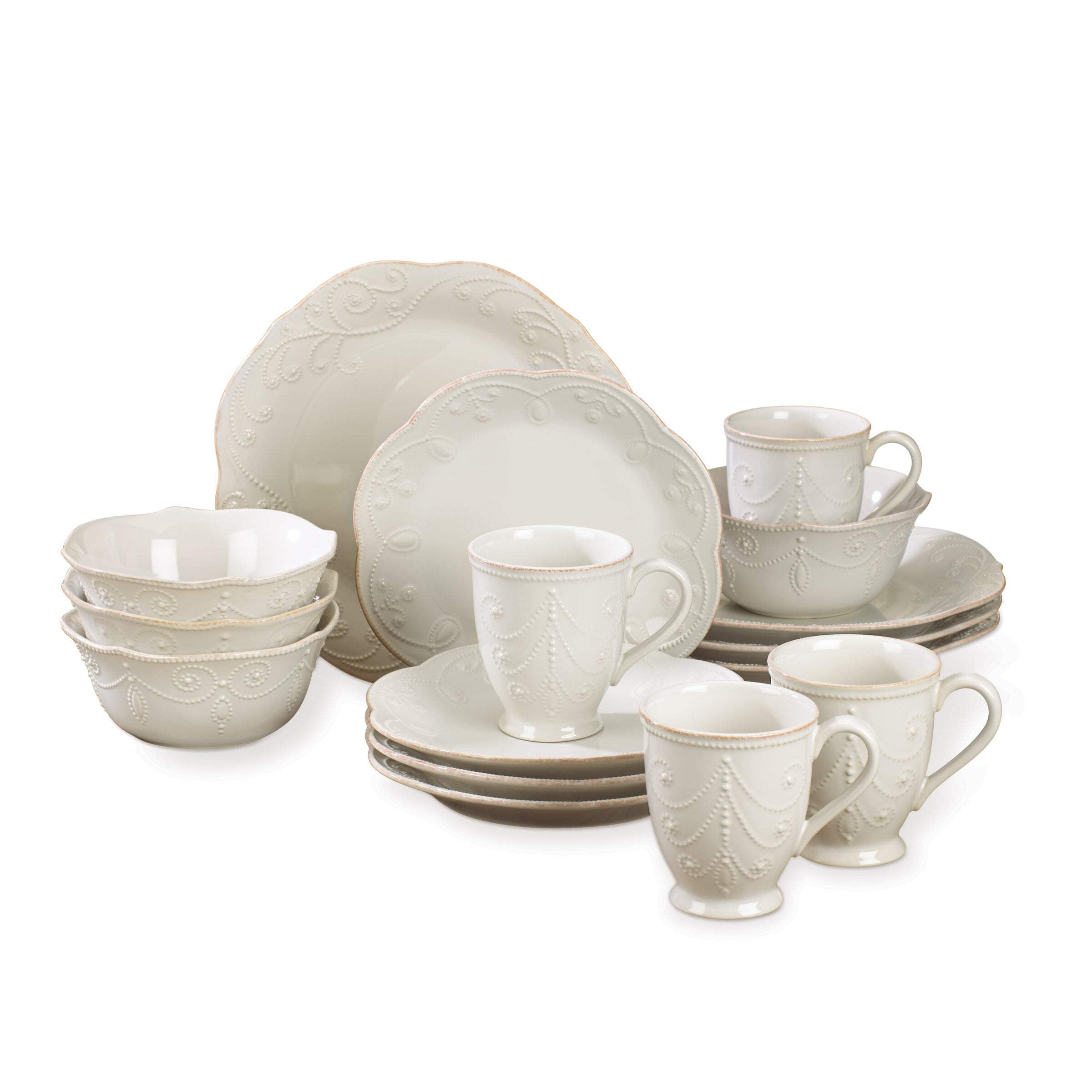 French Perle White Ceramic 16-Piece Dinnerware Set