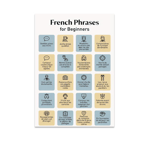 French Phrases for Beginners Infographic - Language Learner - 13x19 Poster Print