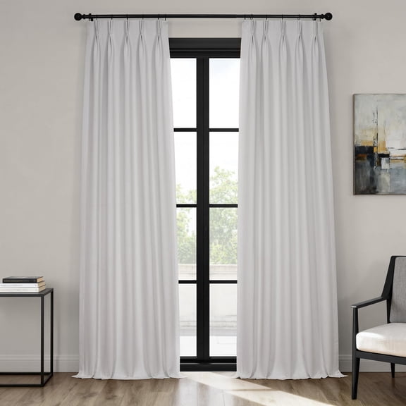French Pleated Textured Faux Linen Room Darkening Curtains for Bedroom & Living Room Curtains - Single Panel Window Curtains