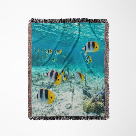 French Polynesia, Bora Bora. Pacific Double Saddle Butterfly Fish., Woven Blanket