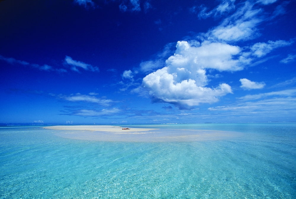 French Polynesia Bora Bora View Of Turquoise Lagoon Sand Bar In Center Of Water Canvas Art - Ron Dahlquist Design Pics (38 x 24)