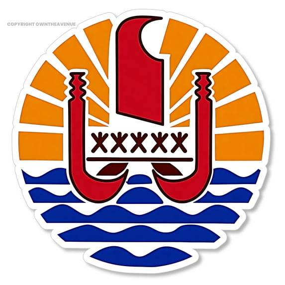 French Polynesia Coat of Arms Flag Tahiti Teahupoo Vinyl Sticker 4" Inches