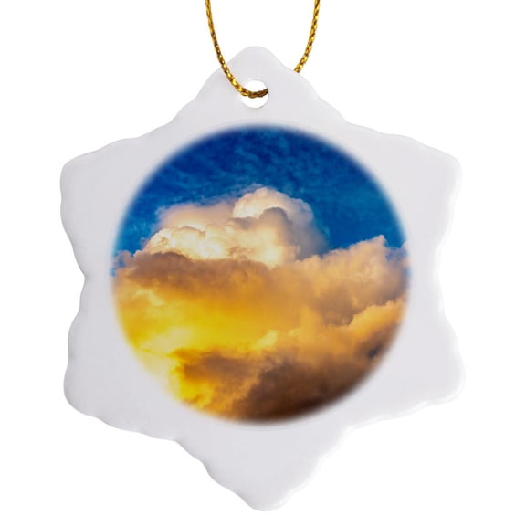 3drose, French Polynesia, Moorea. Clouds over Island at Sunset., 3 inch Snowflake Porcelain Ornament