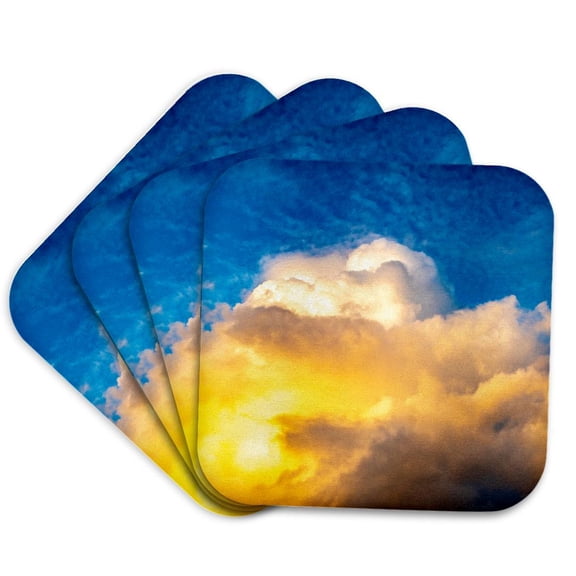 3drose, French Polynesia, Moorea. Clouds over Island at Sunset., Set of 4 Coasters - Soft