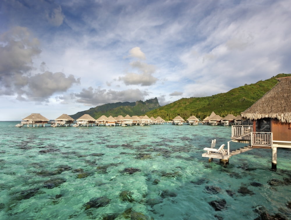 French Polynesia Moorea Lagoon Resort Bungalows Over Beautiful Turquoise Ocean Canvas Art - M Swiet Productions Design Pics (17 x 13)